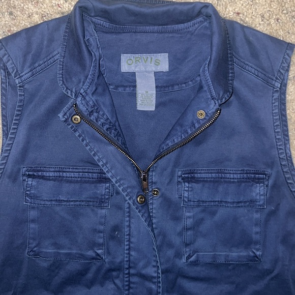 Orvis Navy Blue Cotton Blend Vest Women's Size Medium Full-Zip Chest Pockets - Picture 5 of 6